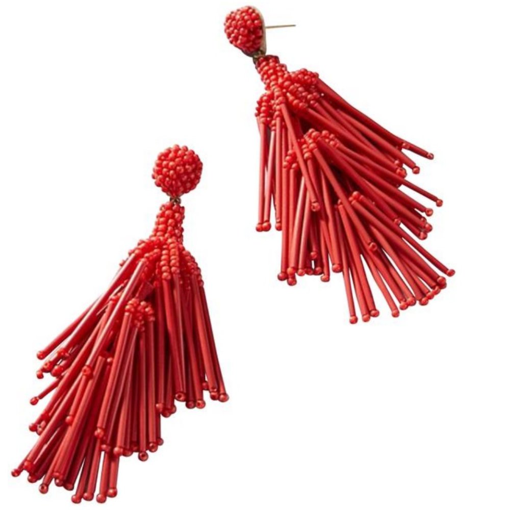 Anthropologie Red Tassel Drop Earrings